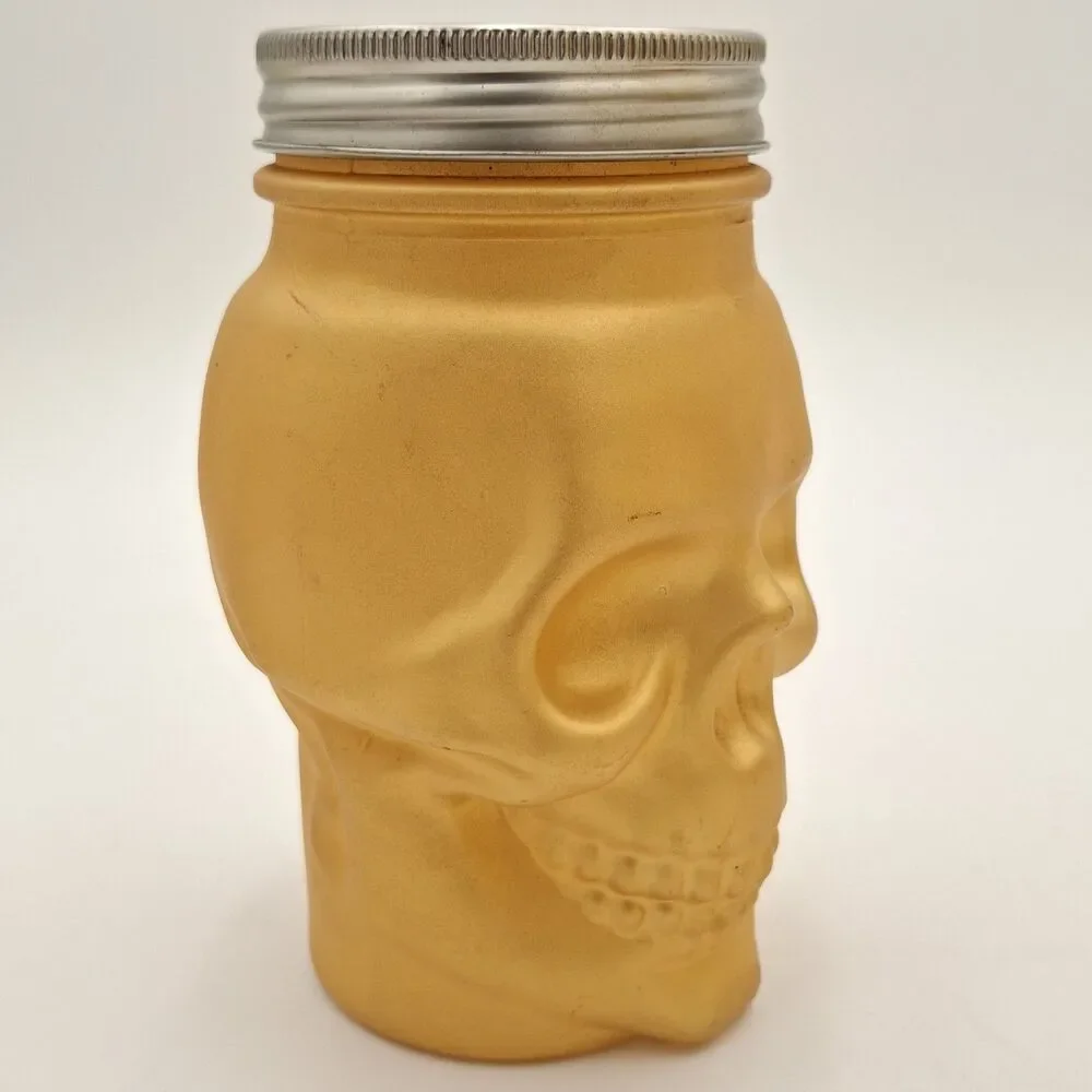 Skull Gold Glass Sipper Cup Mug 16 Oz NO Straw